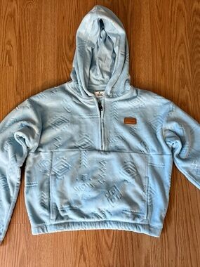 Hurley Girls Size Med 10-12 Light Blue Long Sleeve Fleece 3/4 Zip Sweatshirt